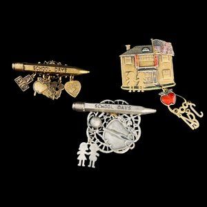 Vintage Lot of 3 School Days Teacher Brooches (5074)